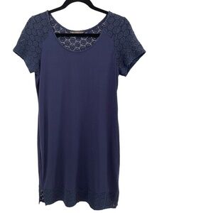 Tommy Bahama Navy Blue Short Sleeve Crochet Embellished T-Shirt Dress